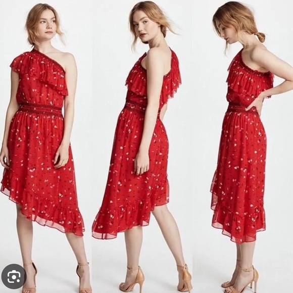 JOIE red floral ruffle dress - Picture 3 of 9
